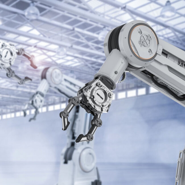 automation industry concept with 3d rendering robot assembly line factory automation industry concept with 3d rendering robot assembly line factory