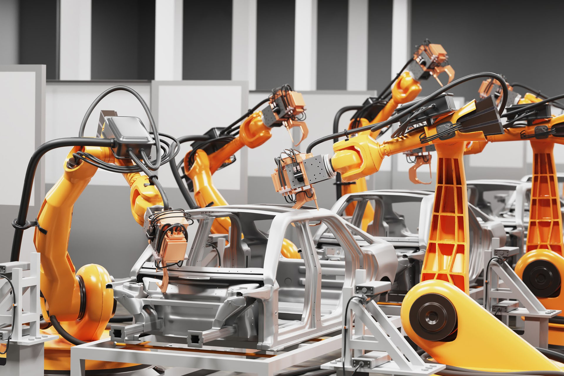 automobile production line using robots work smart factories 3d illustration automobile production line using robots work smart factories 3d illustration